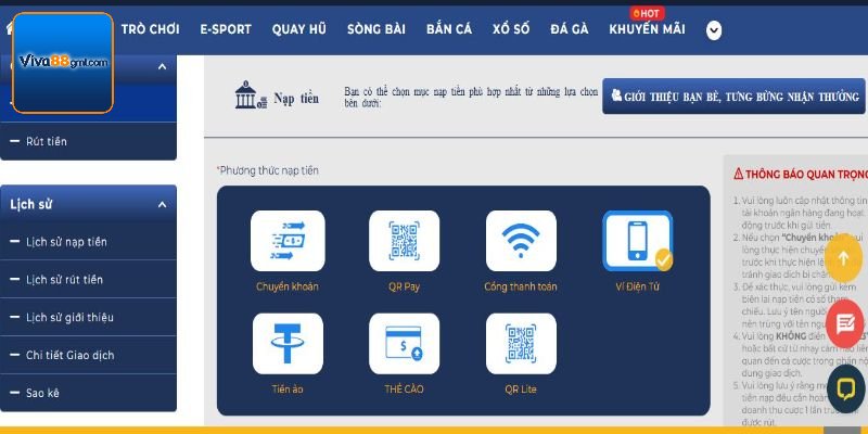 Trang giải trí mang đến nhiều lựa chọn về phương thức nạp tiền