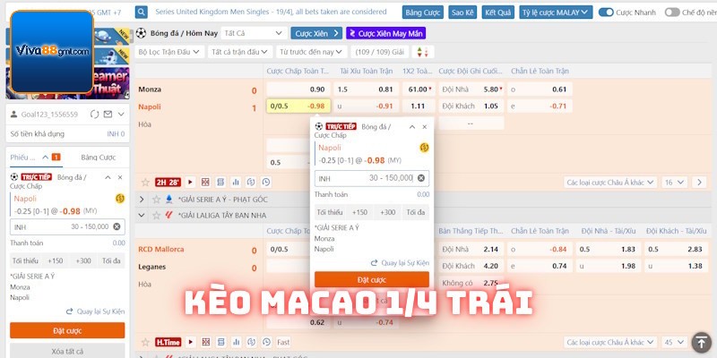 Hướng dẫn đọc kèo Macao chấp 1/4
